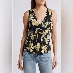 Treasure & Bond Black and Gold Sleeveless Wrap Blouse, Medium